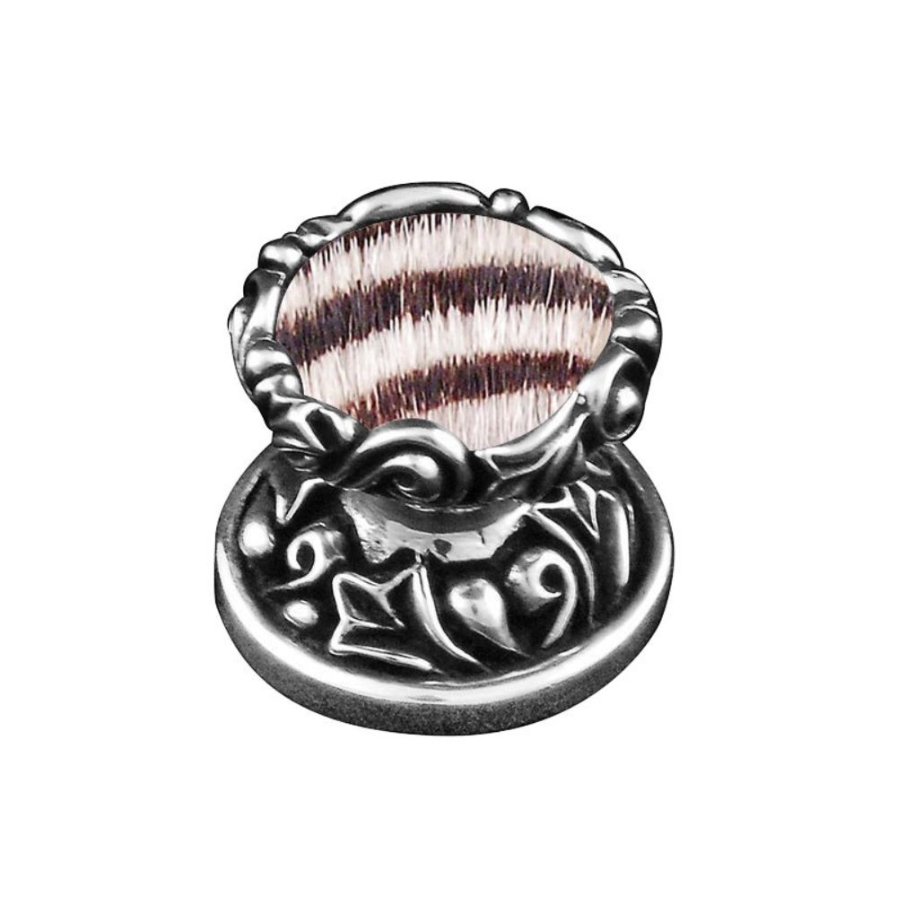 Vicenza K1120-VP-ZE Liscio Knob Small in Vintage Pewter with Zebra Leather and Fur Insert