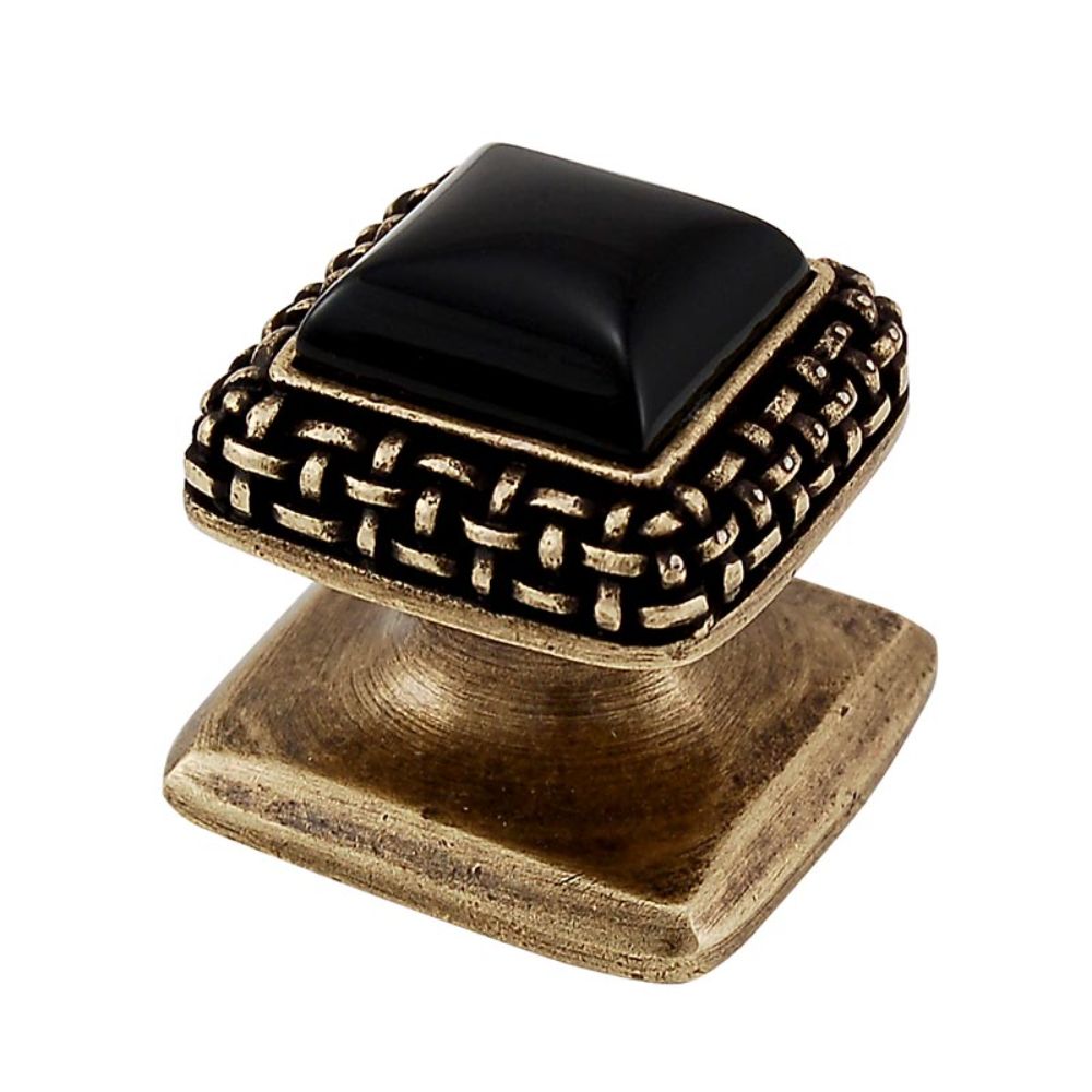 Vicenza K1143-AB-BO Gioiello Knob Small Glam in Antique Brass with Black Onyx Leather and Stone Insert