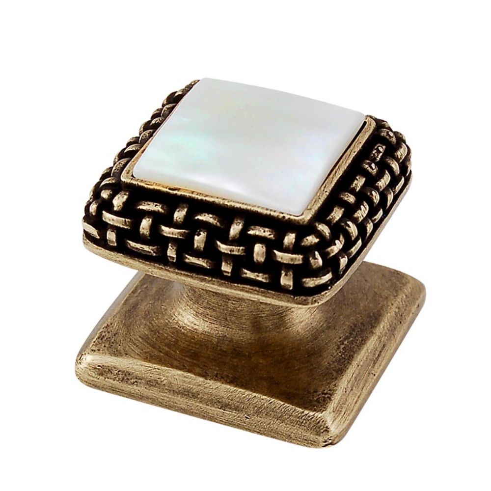 Vicenza K1143-AB-MP Gioiello Knob Small Glam in Antique Brass with Mother of Pearl Leather and Stone Insert