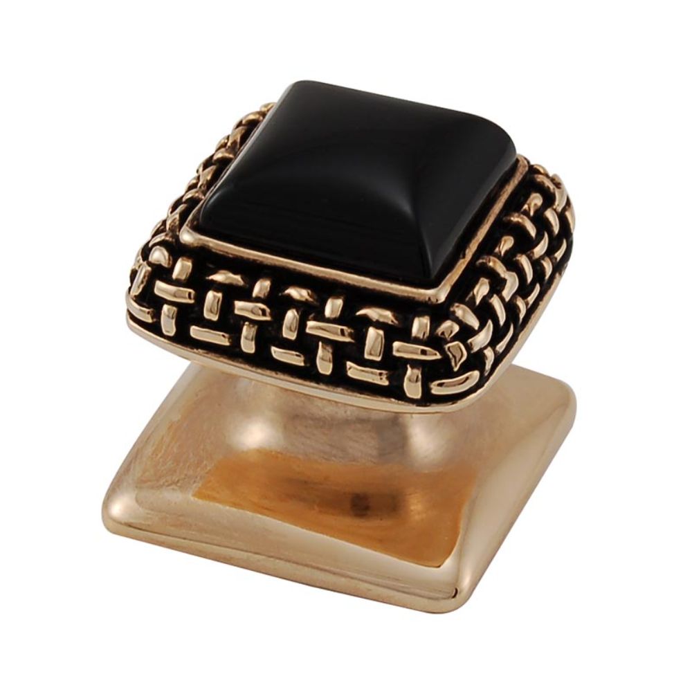 Vicenza K1143-AG-BO Gioiello Knob Small Glam in Antique Gold with Black Onyx Leather and Stone Insert