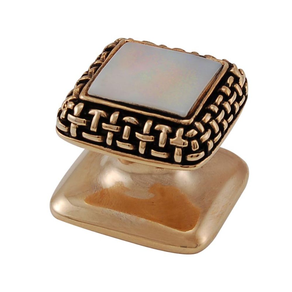Vicenza K1143-AG-MP Gioiello Knob Small Glam in Antique Gold with Mother of Pearl Leather and Stone Insert
