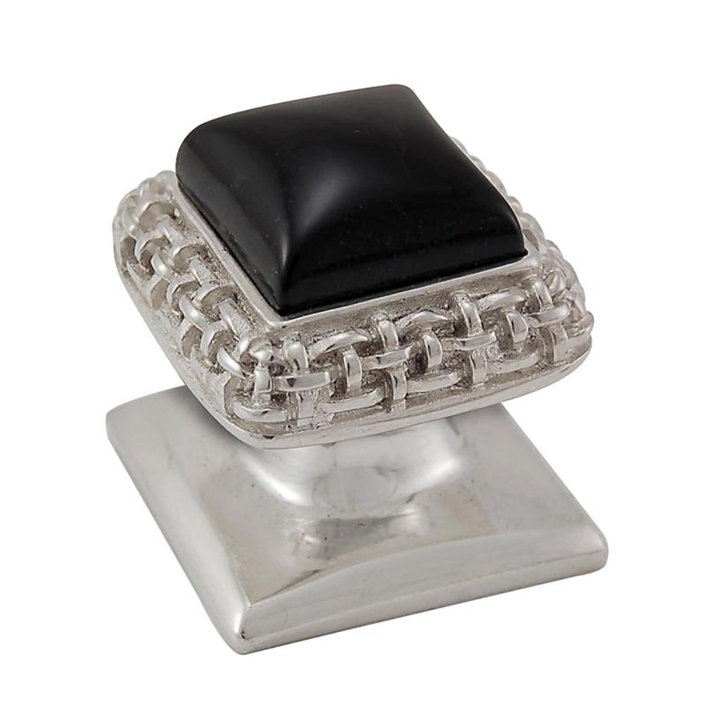 Vicenza K1143-PN-BO Gioiello Knob Small Glam in Polished Nickel with Black Onyx Leather and Stone Insert