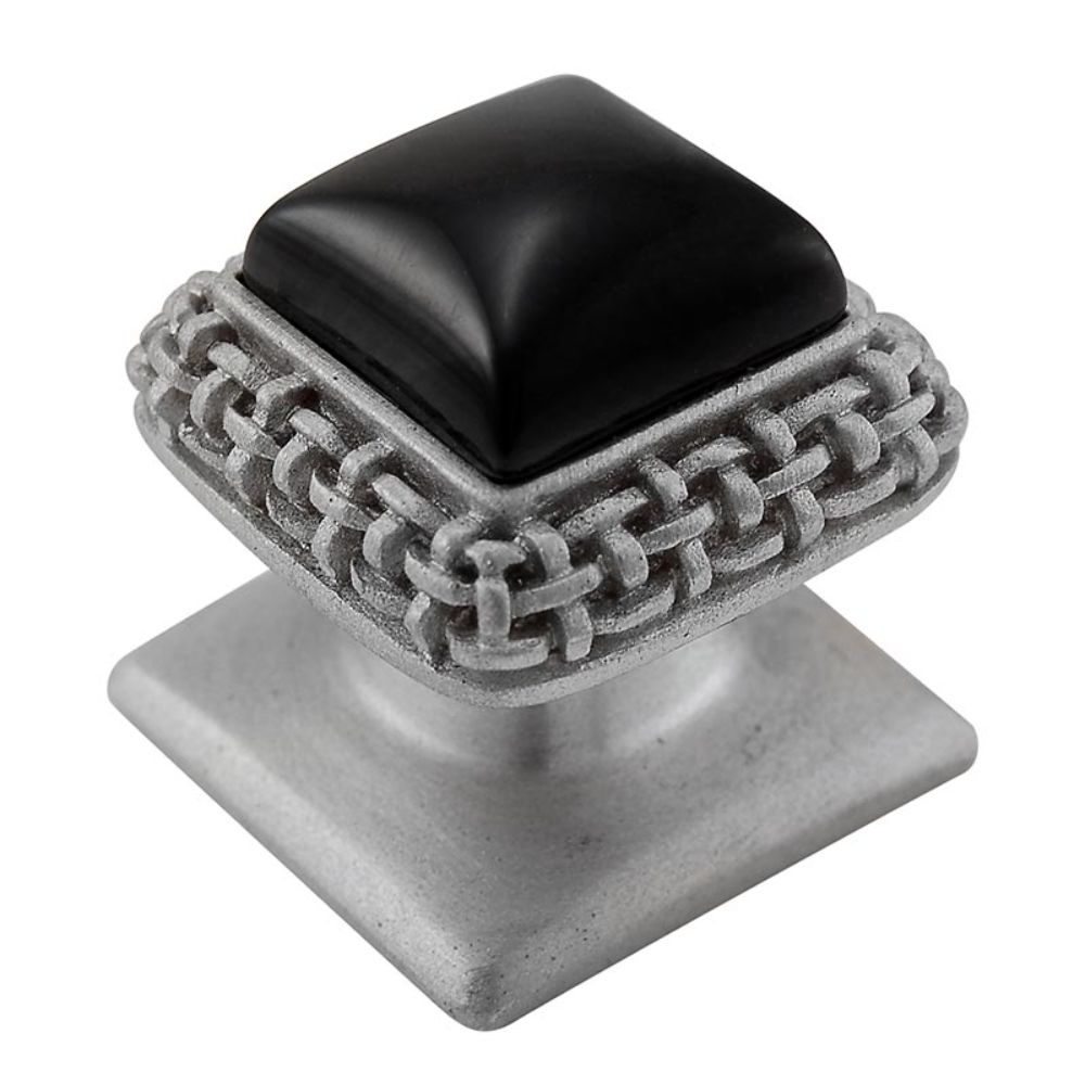 Vicenza K1143-SN-BO Gioiello Knob Small Glam in Satin Nickel with Black Onyx Leather and Stone Insert