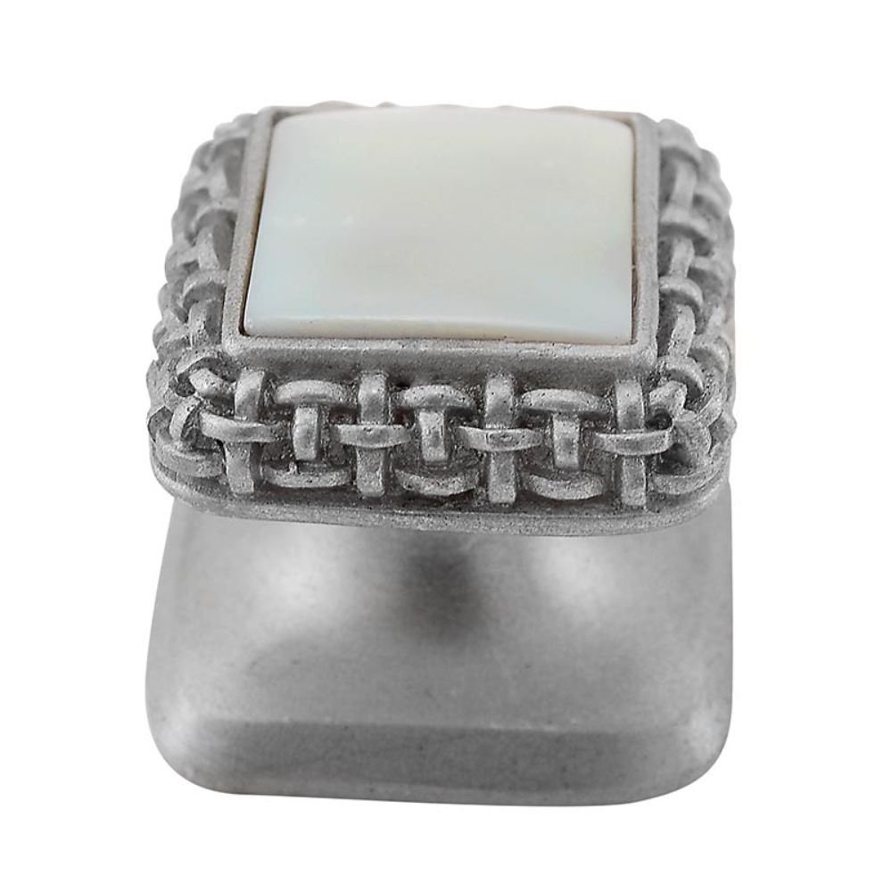 Vicenza K1143-SN-MP Gioiello Knob Small Glam in Satin Nickel with Mother of Pearl Leather and Stone Insert