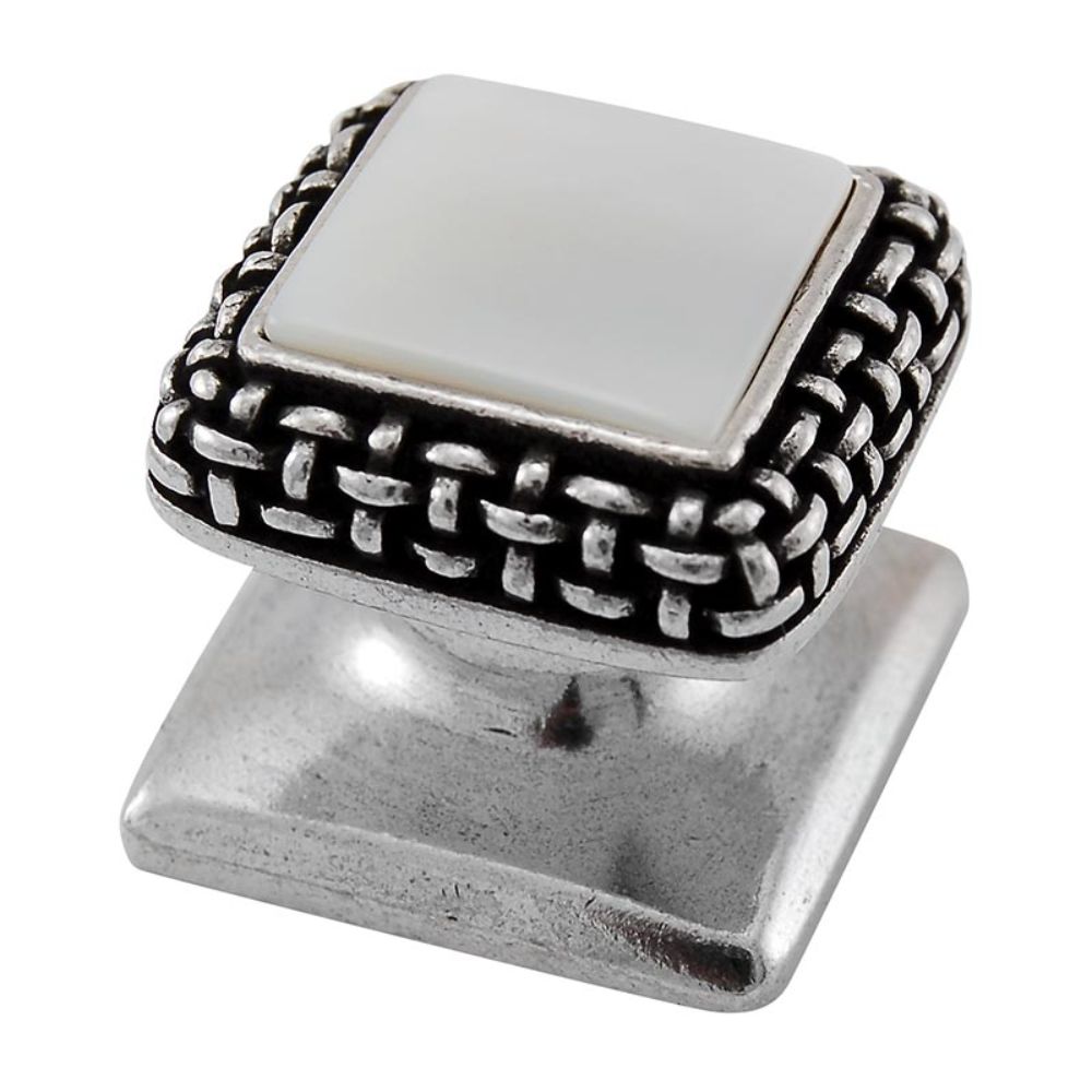 Vicenza K1143-VP-MP Gioiello Knob Small Glam in Vintage Pewter with Mother of Pearl Leather and Stone Insert