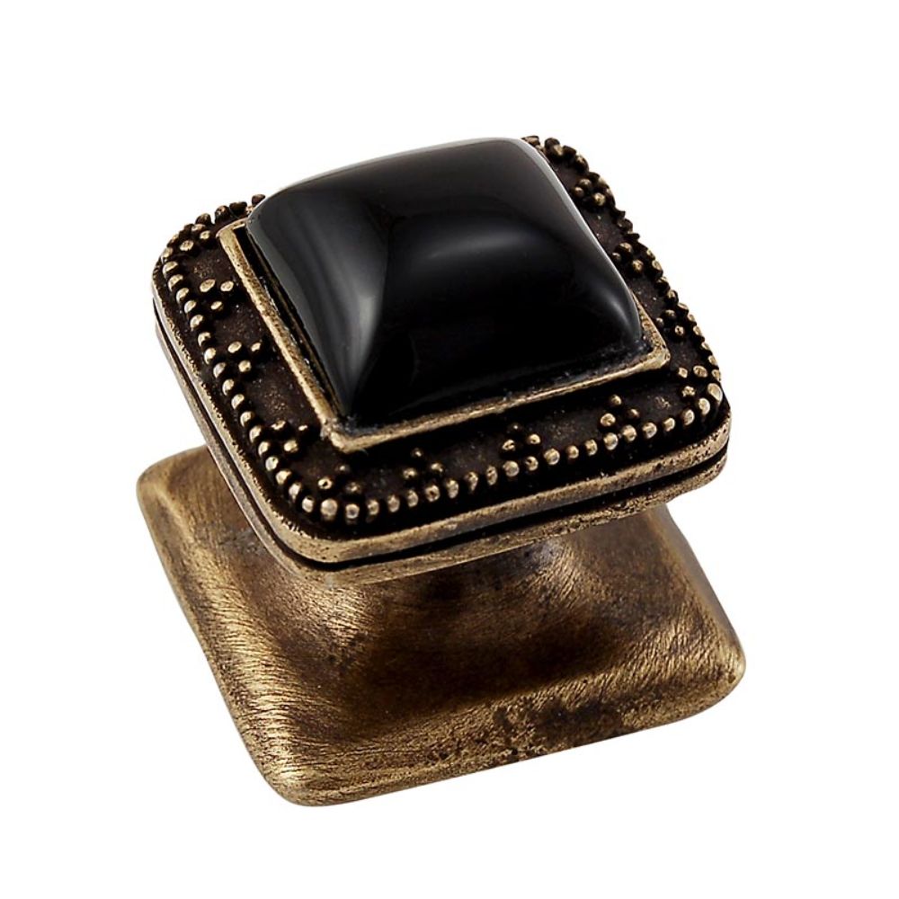 Vicenza K1144-AB-BO Gioiello Knob Small Elizabethan in Antique Brass with Black Onyx Leather and Stone Insert