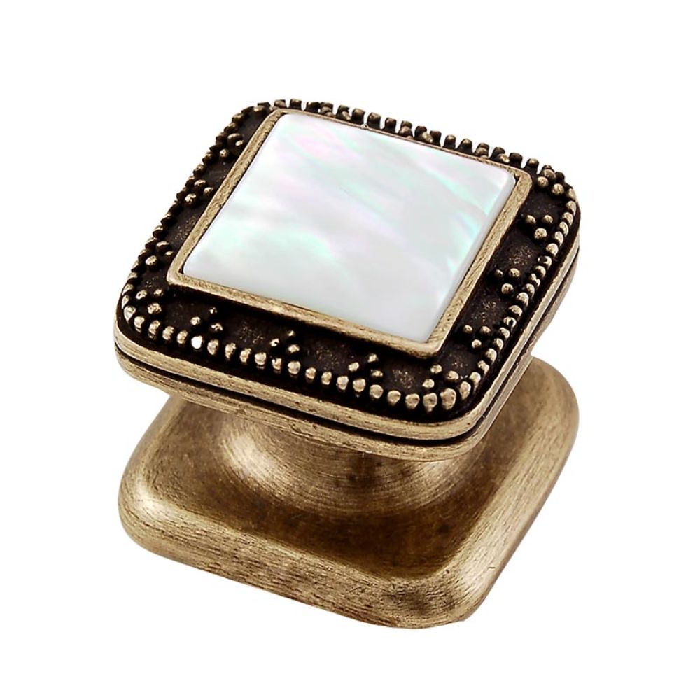 Vicenza K1144-AB-MP Gioiello Knob Small Elizabethan in Antique Brass with Mother of Pearl Leather and Stone Insert