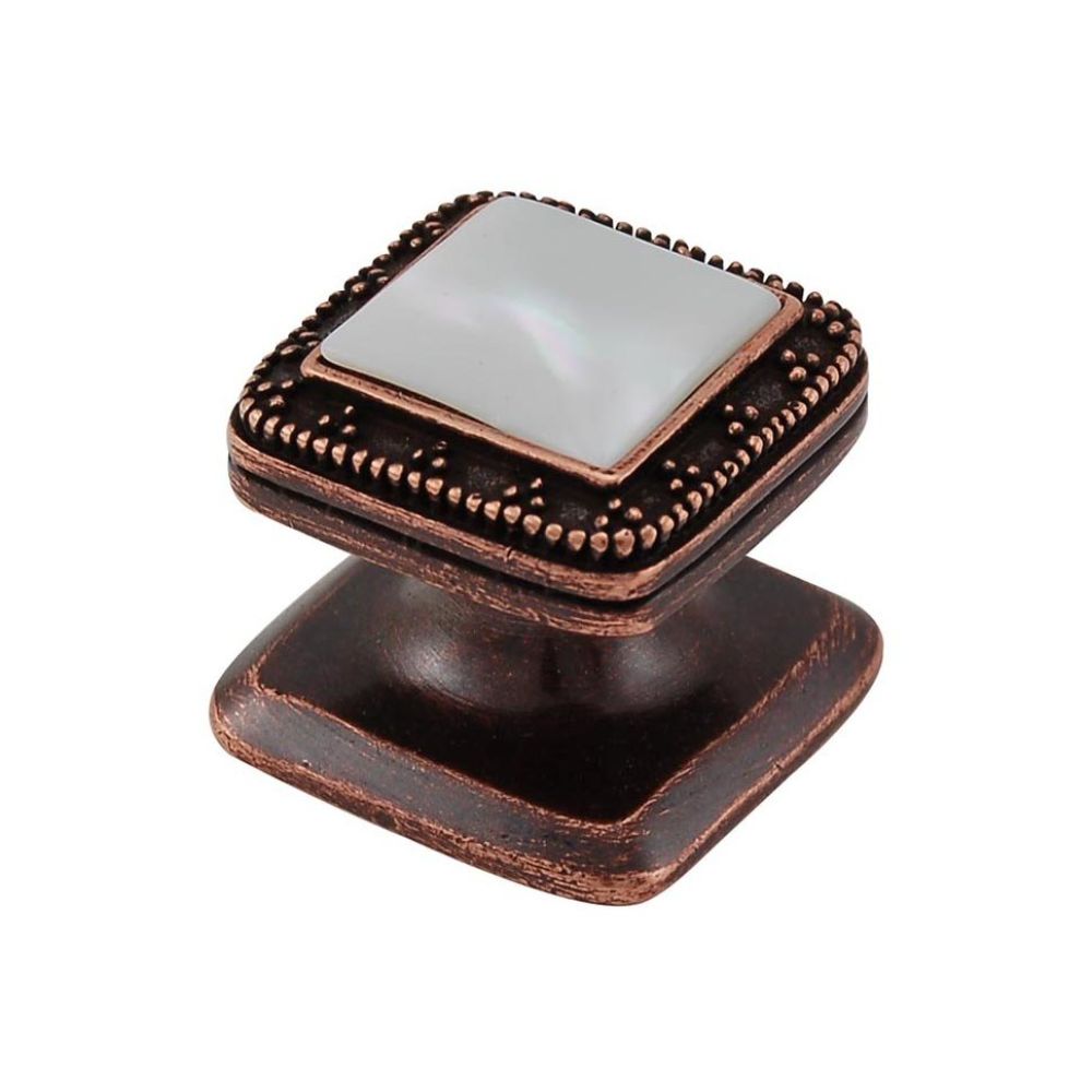 Vicenza K1144-AC-MP Gioiello Knob Small Elizabethan in Antique Copper with Mother of Pearl Leather and Stone Insert