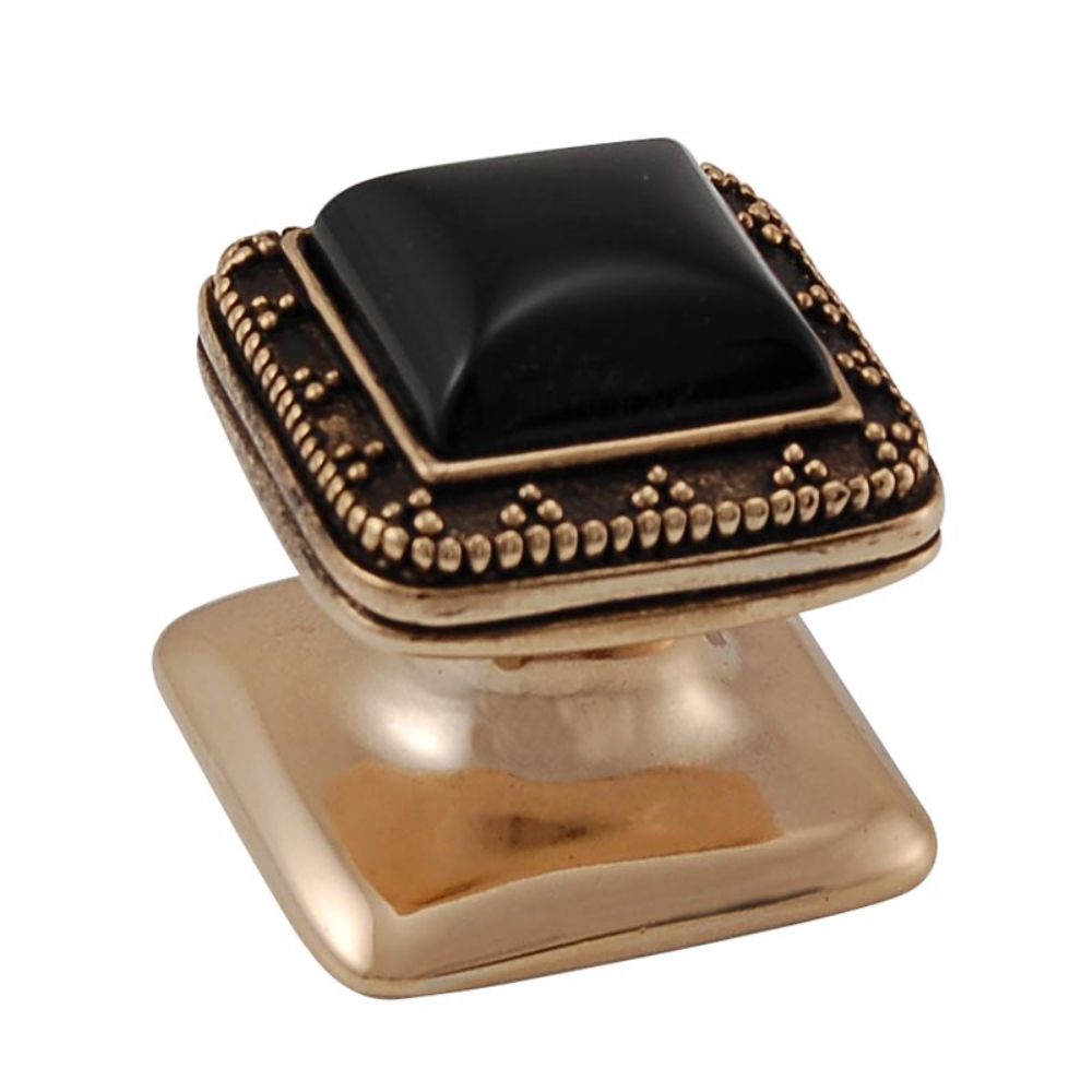Vicenza K1144-AG-BO Gioiello Knob Small Elizabethan in Antique Gold with Black Onyx Leather and Stone Insert