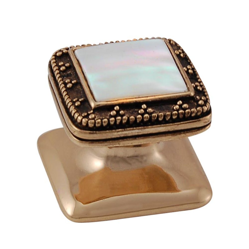 Vicenza K1144-AG-MP Gioiello Knob Small Elizabethan in Antique Gold with Mother of Pearl Leather and Stone Insert