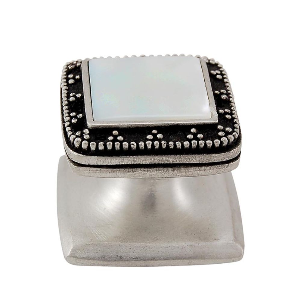 Vicenza K1144-AN-MP Gioiello Knob Small Elizabethan in Antique Nickel with Mother of Pearl Leather and Stone Insert