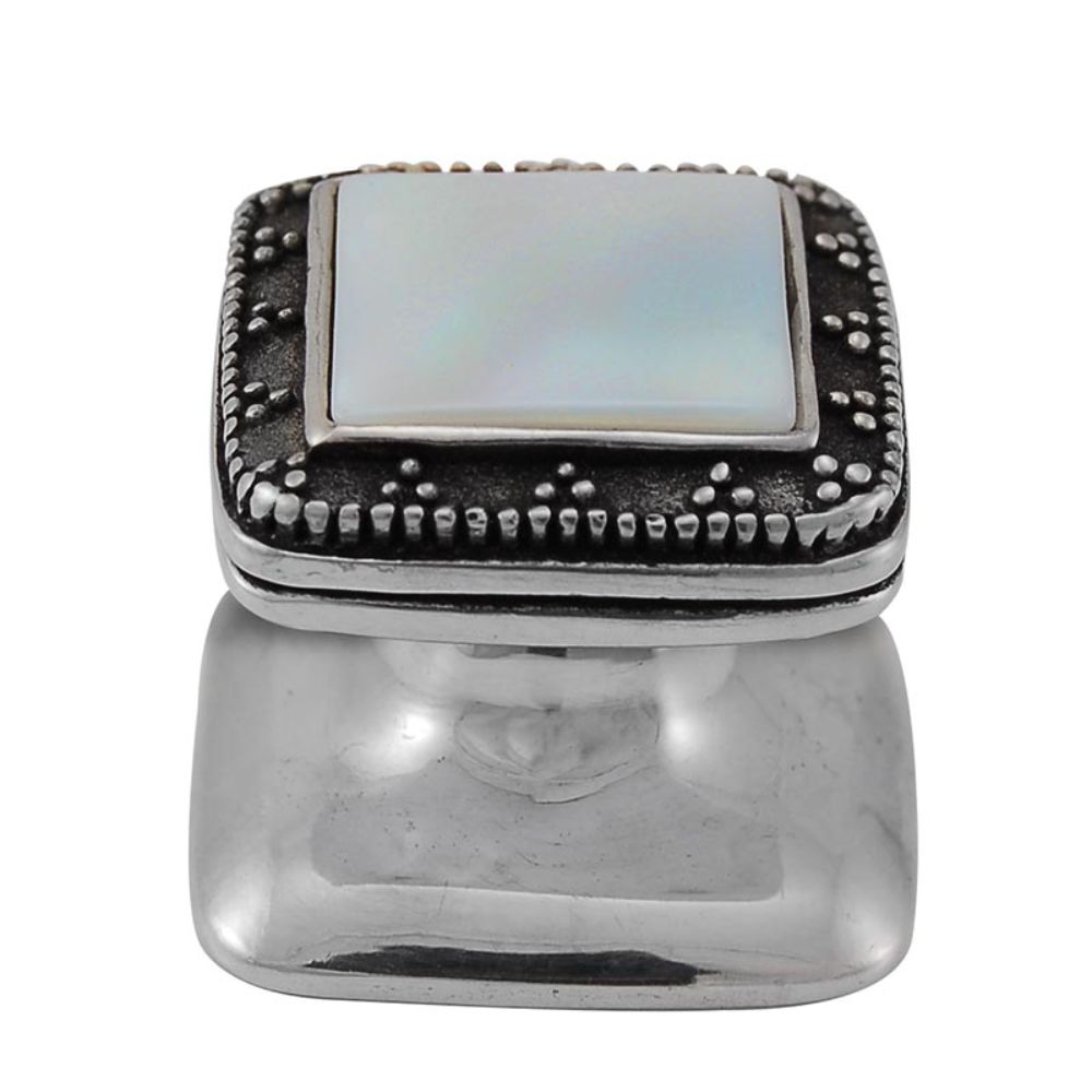 Vicenza K1144-AS-MP Gioiello Knob Small Elizabethan in Antique Silver with Mother of Pearl Leather and Stone Insert