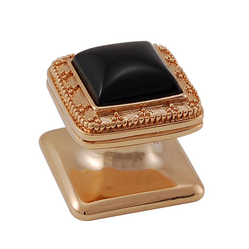 Vicenza K1144-PG-BO Gioiello Knob Small Elizabethan in Polished Gold with Black Onyx Leather and Stone Insert
