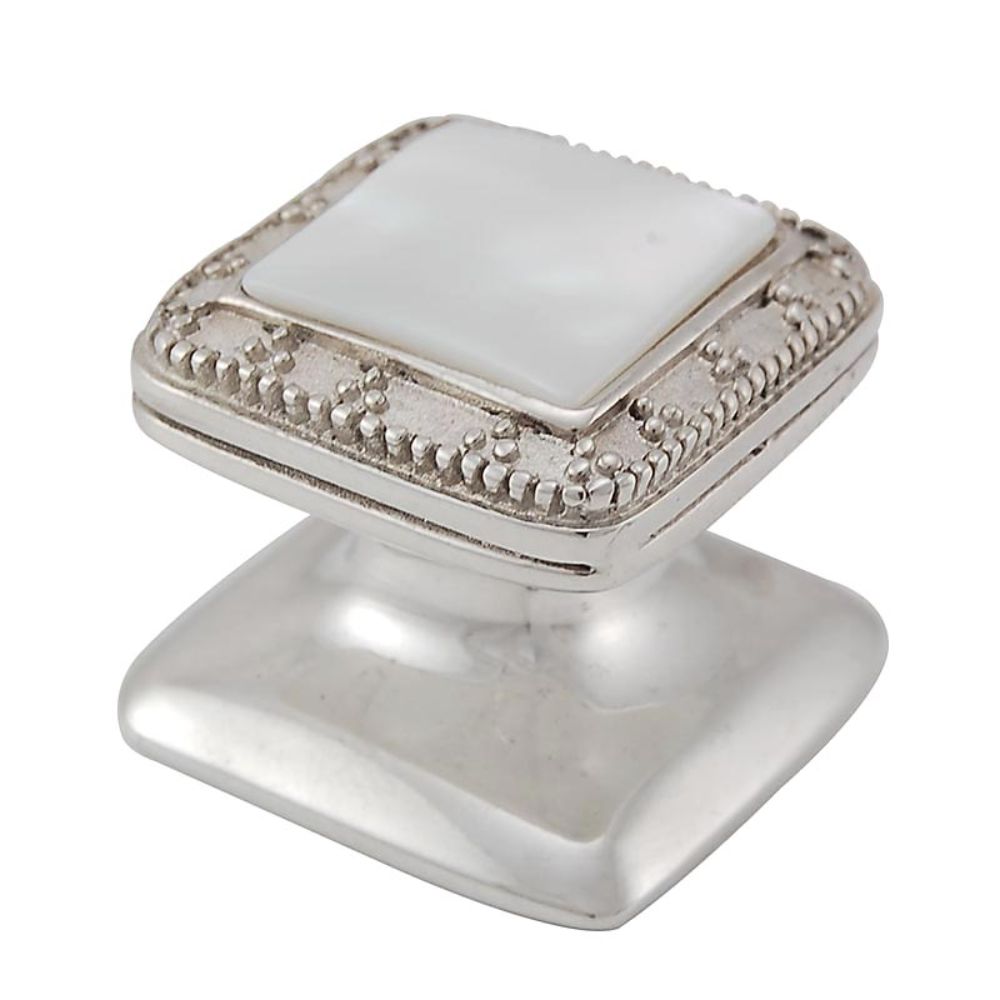 Vicenza K1144-PN-MP Gioiello Knob Small Elizabethan in Polished Nickel with Mother of Pearl Leather and Stone Insert