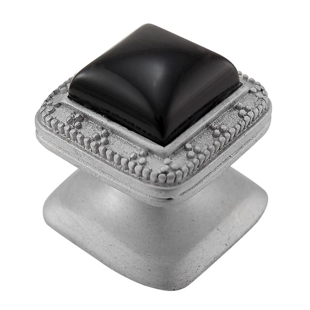 Vicenza K1144-SN-BO Gioiello Knob Small Elizabethan in Satin Nickel with Black Onyx Leather and Stone Insert