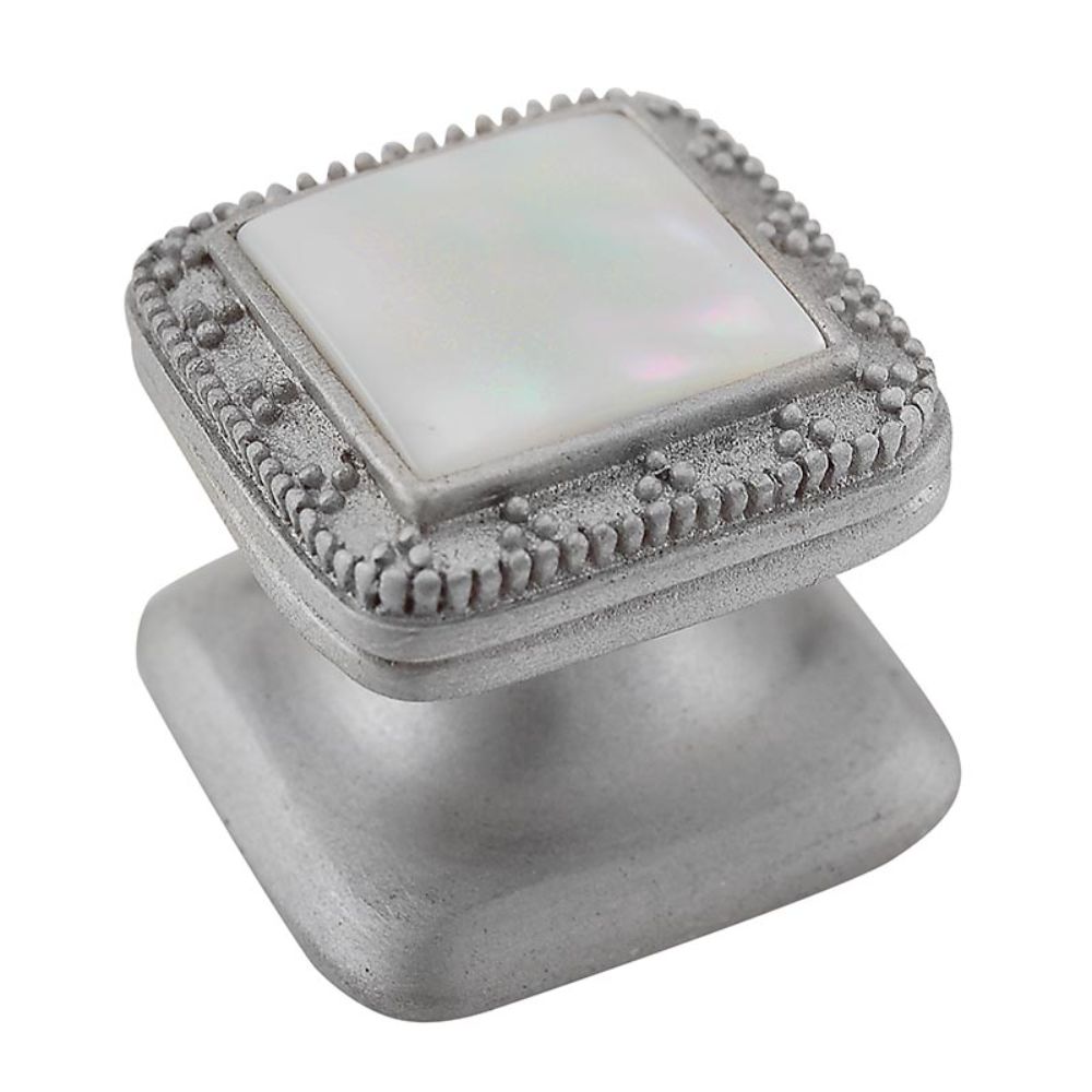 Vicenza K1144-SN-MP Gioiello Knob Small Elizabethan in Satin Nickel with Mother of Pearl Leather and Stone Insert