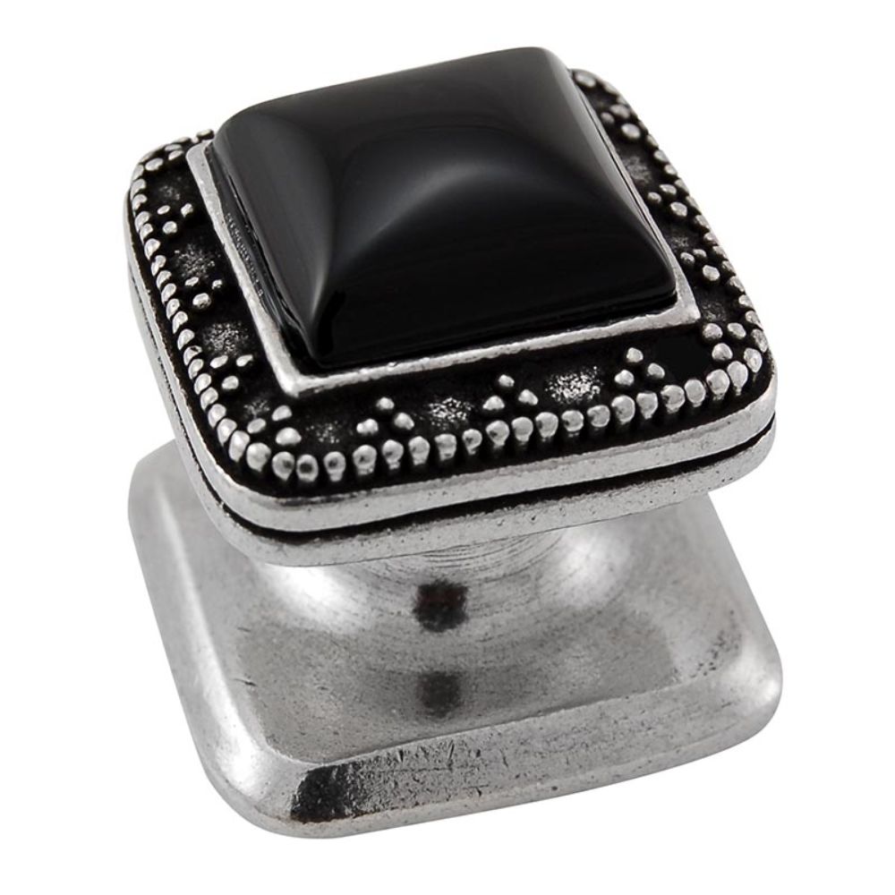 Vicenza K1144-VP-BO Gioiello Knob Small Elizabethan in Vintage Pewter with Black Onyx Leather and Stone Insert