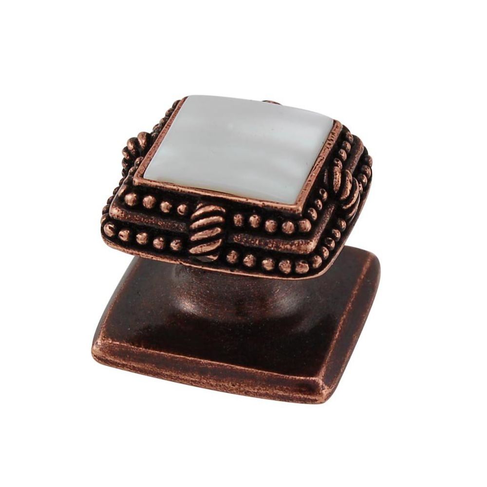 Vicenza K1145-AC-MP Gioiello Knob Small Deco in Antique Copper with Mother of Pearl Leather and Stone Insert