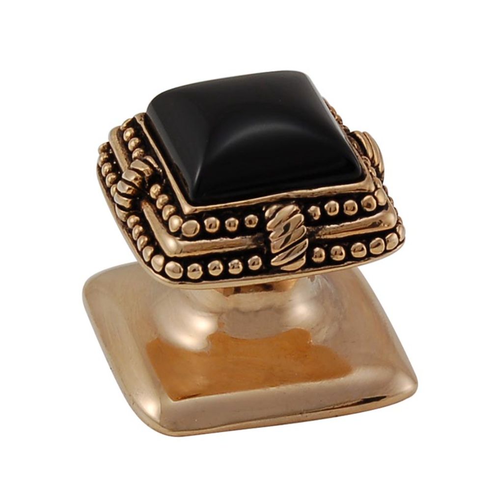 Vicenza K1145-AG-BO Gioiello Knob Small Deco in Antique Gold with Black Onyx Leather and Stone Insert