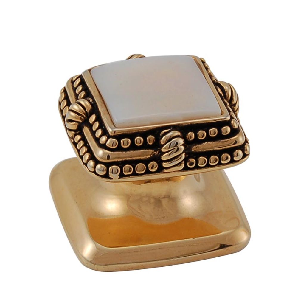 Vicenza K1145-AG-MP Gioiello Knob Small Deco in Antique Gold with Mother of Pearl Leather and Stone Insert