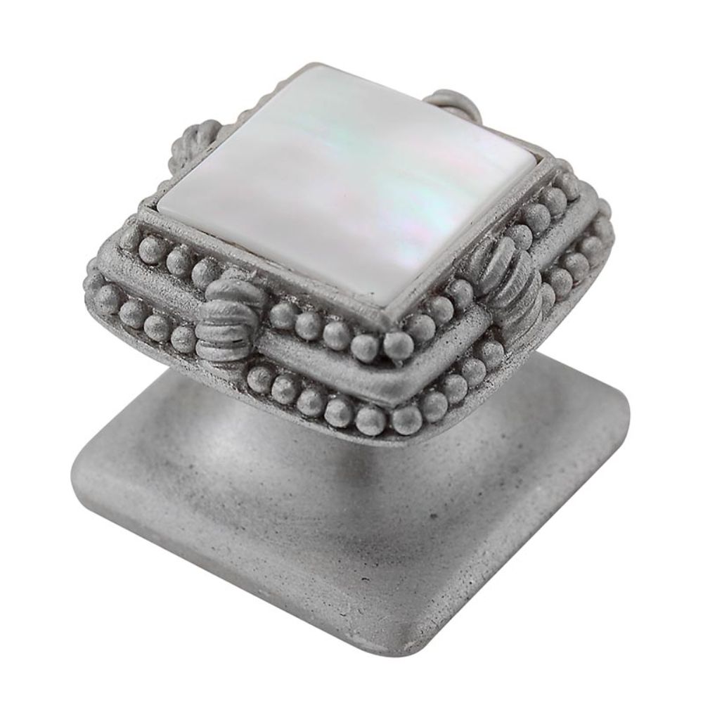 Vicenza K1145-SN-MP Gioiello Knob Small Deco in Satin Nickel with Mother of Pearl Leather and Stone Insert