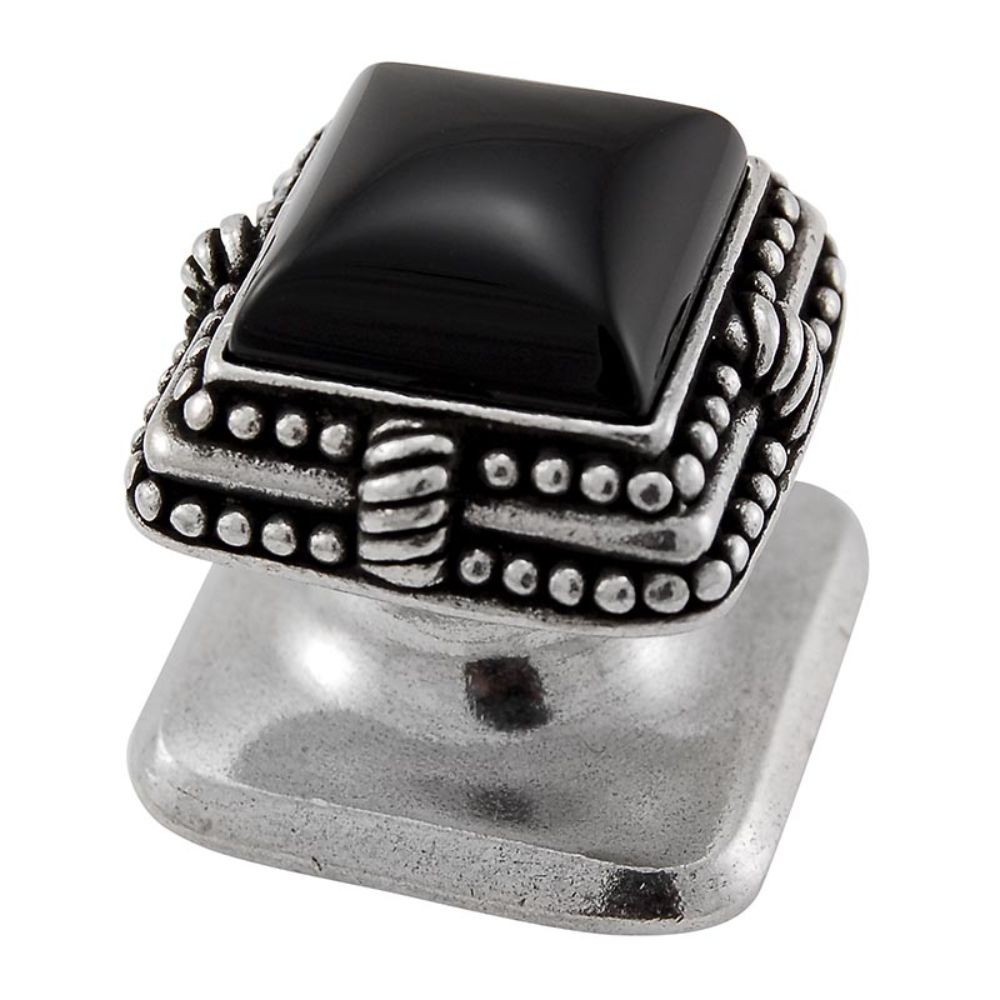 Vicenza K1145-VP-BO Gioiello Knob Small Deco in Vintage Pewter with Black Onyx Leather and Stone Insert