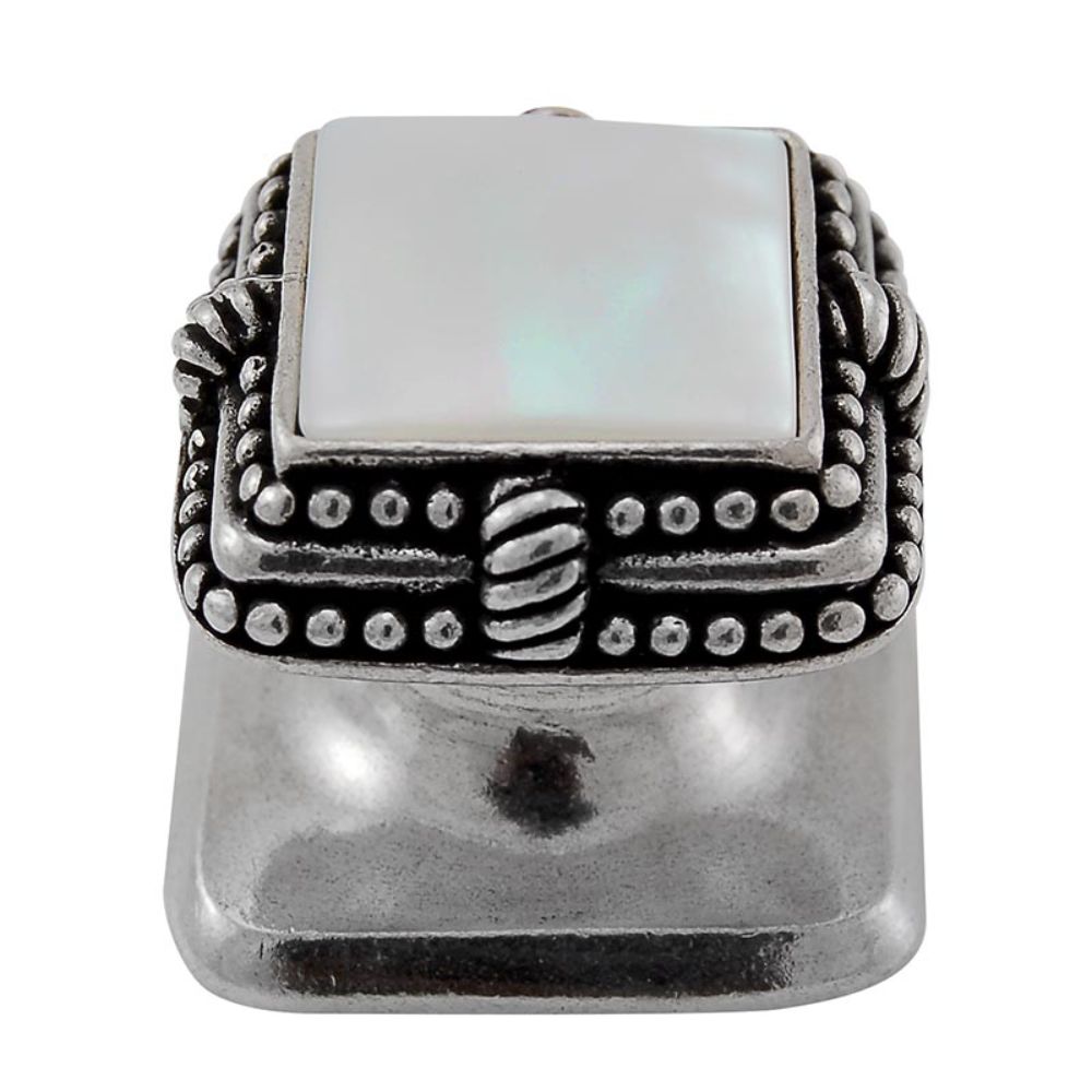 Vicenza K1145-VP-MP Gioiello Knob Small Deco in Vintage Pewter with Mother of Pearl Leather and Stone Insert
