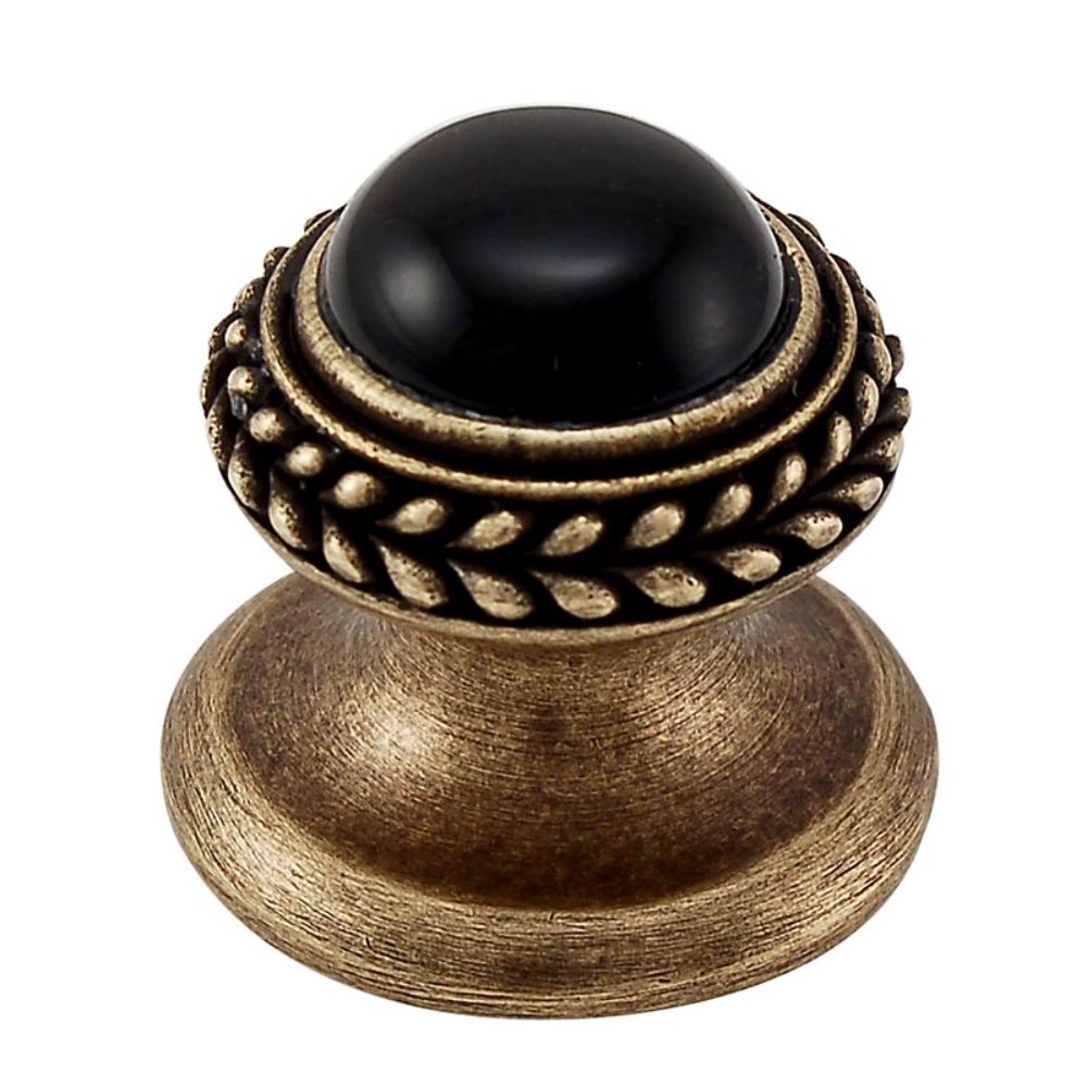 Vicenza K1146-AB-BO Gioiello Knob Small Wreath in Antique Brass with Black Onyx Leather and Stone Insert