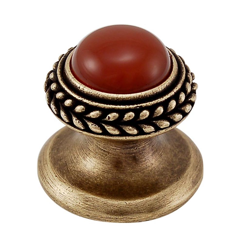 Vicenza K1146-AB-CA Gioiello Knob Small Wreath in Antique Brass with Carnelian Leather and Stone Insert