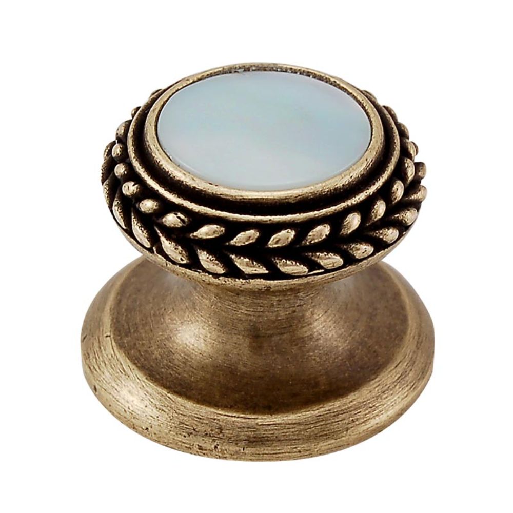 Vicenza K1146-AB-MP Gioiello Knob Small Wreath in Antique Brass with Mother of Pearl Leather and Stone Insert