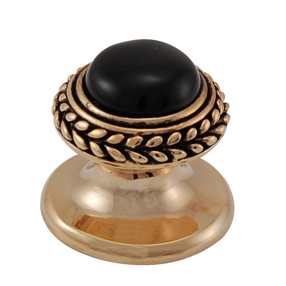 Vicenza K1146-AG-BO Gioiello Knob Small Wreath in Antique Gold with Black Onyx Leather and Stone Insert
