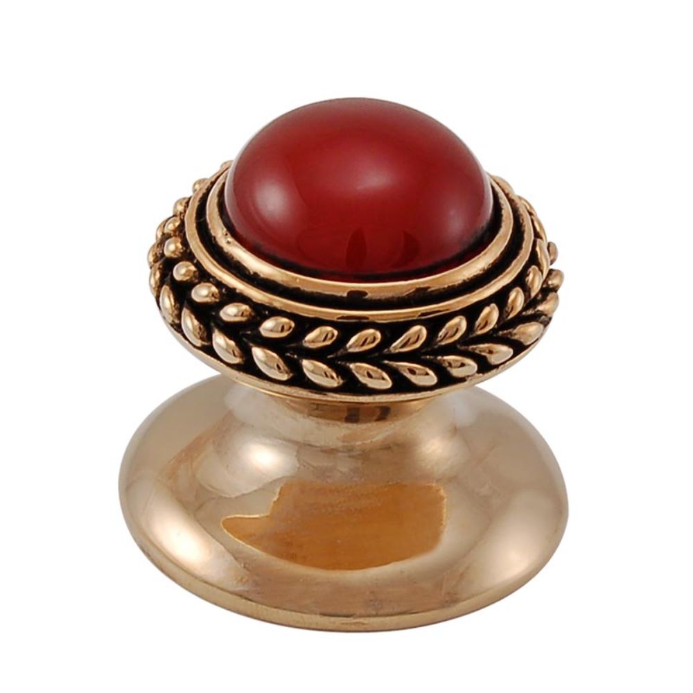 Vicenza K1146-AG-CA Gioiello Knob Small Wreath in Antique Gold with Carnelian Leather and Stone Insert