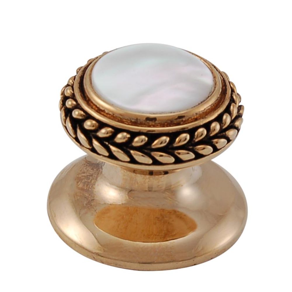 Vicenza K1146-AG-MP Gioiello Knob Small Wreath in Antique Gold with Mother of Pearl Leather and Stone Insert