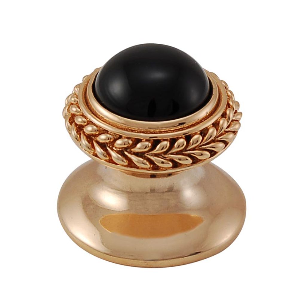 Vicenza K1146-PG-BO Gioiello Knob Small Wreath in Polished Gold with Black Onyx Leather and Stone Insert