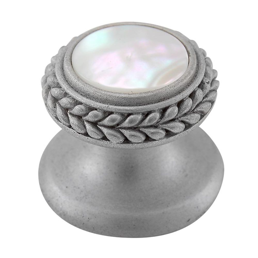 Vicenza K1146-SN-MP Gioiello Knob Small Wreath in Satin Nickel with Mother of Pearl Leather and Stone Insert