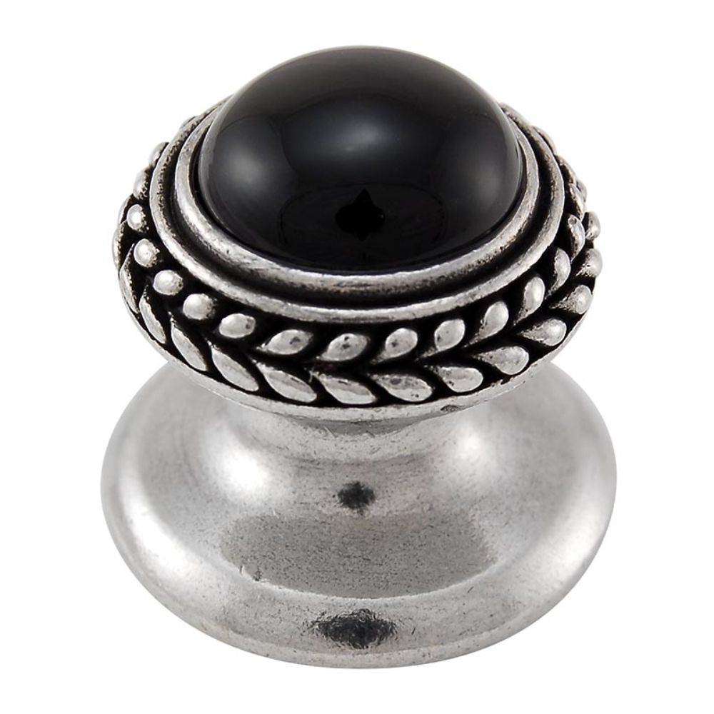 Vicenza K1146-VP-BO Gioiello Knob Small Wreath in Vintage Pewter with Black Onyx Leather and Stone Insert