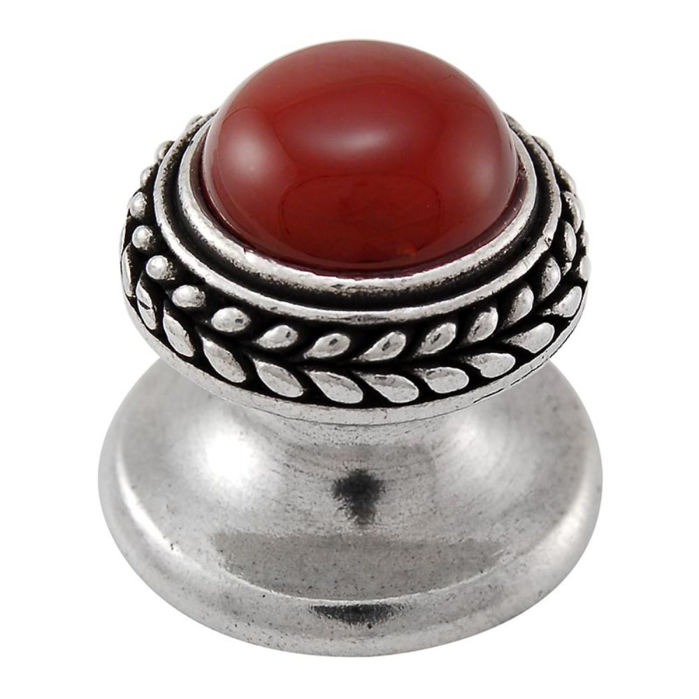 Vicenza K1146-VP-CA Gioiello Knob Small Wreath in Vintage Pewter with Carnelian Leather and Stone Insert