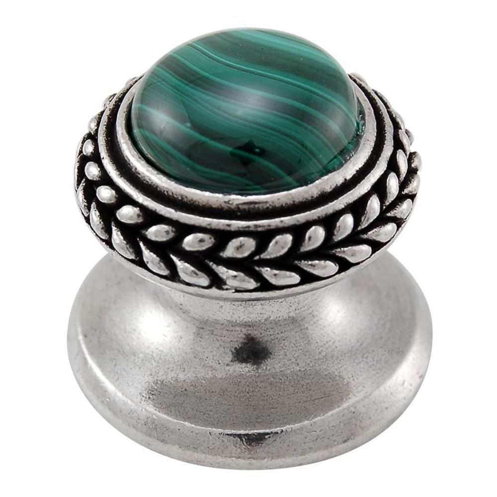 Vicenza K1146-VP-MA Gioiello Knob Small Wreath in Vintage Pewter with Malachite Leather and Stone Insert