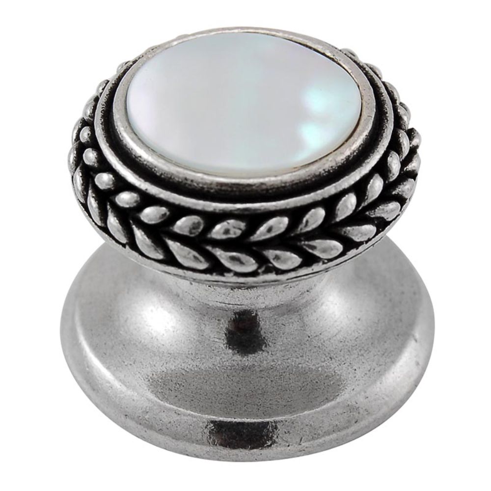 Vicenza K1146-VP-MP Gioiello Knob Small Wreath in Vintage Pewter with Mother of Pearl Leather and Stone Insert