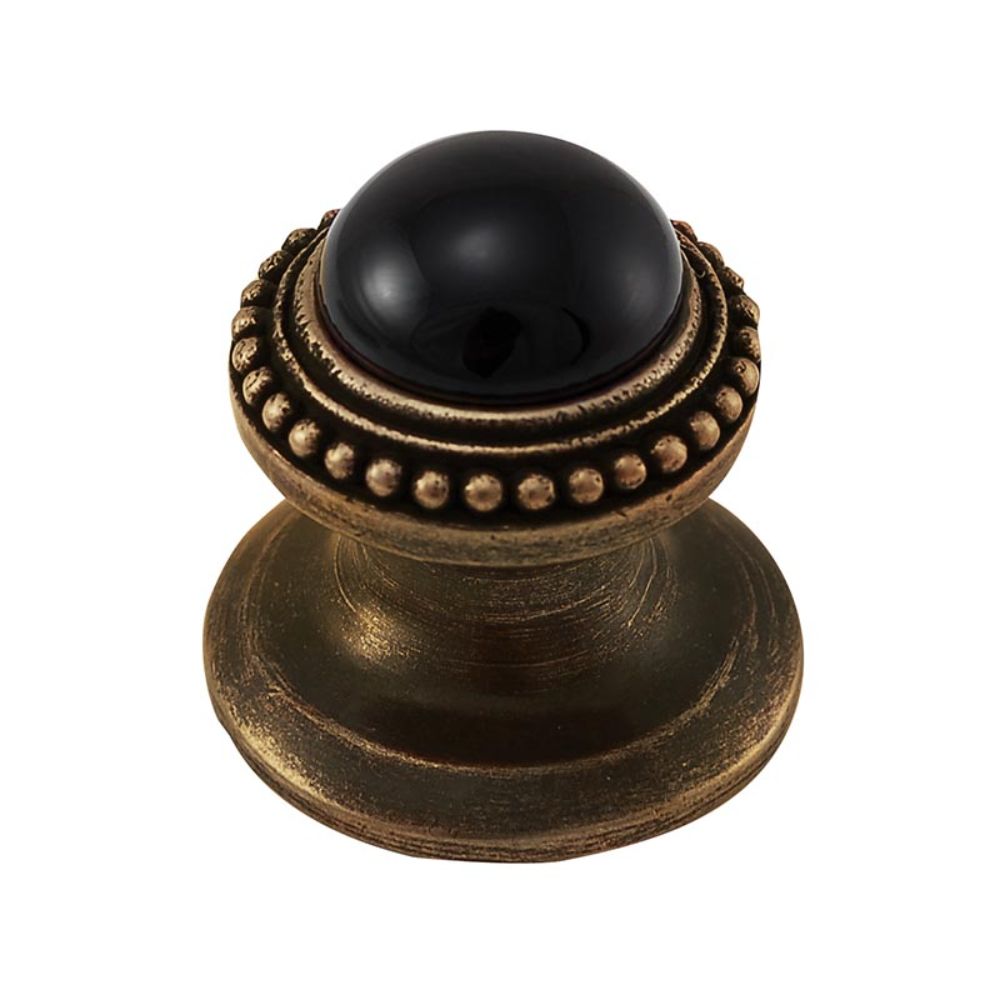 Vicenza K1147-AB-BO Gioiello Knob Small Beads in Antique Brass with Black Onyx Leather and Stone Insert