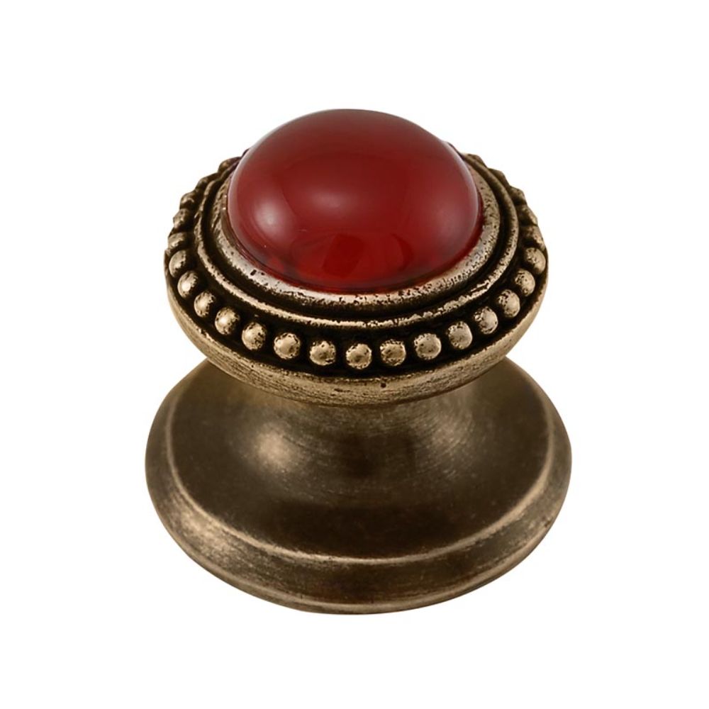 Vicenza K1147-AB-CA Gioiello Knob Small Beads in Antique Brass with Carnelian Leather and Stone Insert