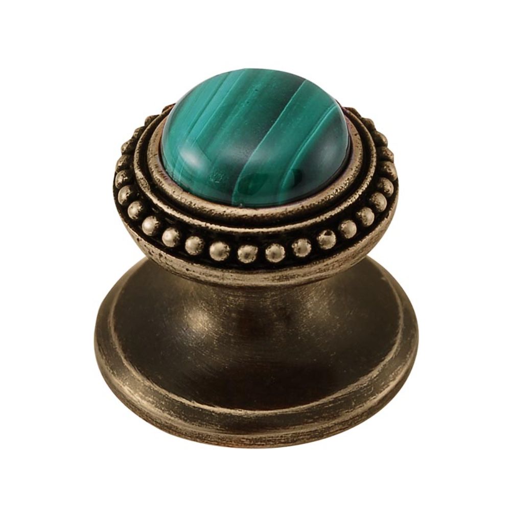 Vicenza K1147-AB-MA Gioiello Knob Small Beads in Antique Brass with Malachite Leather and Stone Insert