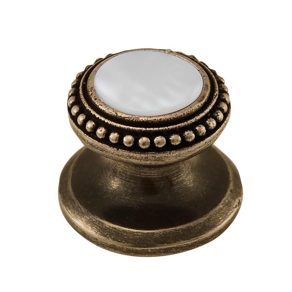 Vicenza K1147-AB-MP Gioiello Knob Small Beads in Antique Brass with Mother of Pearl Leather and Stone Insert