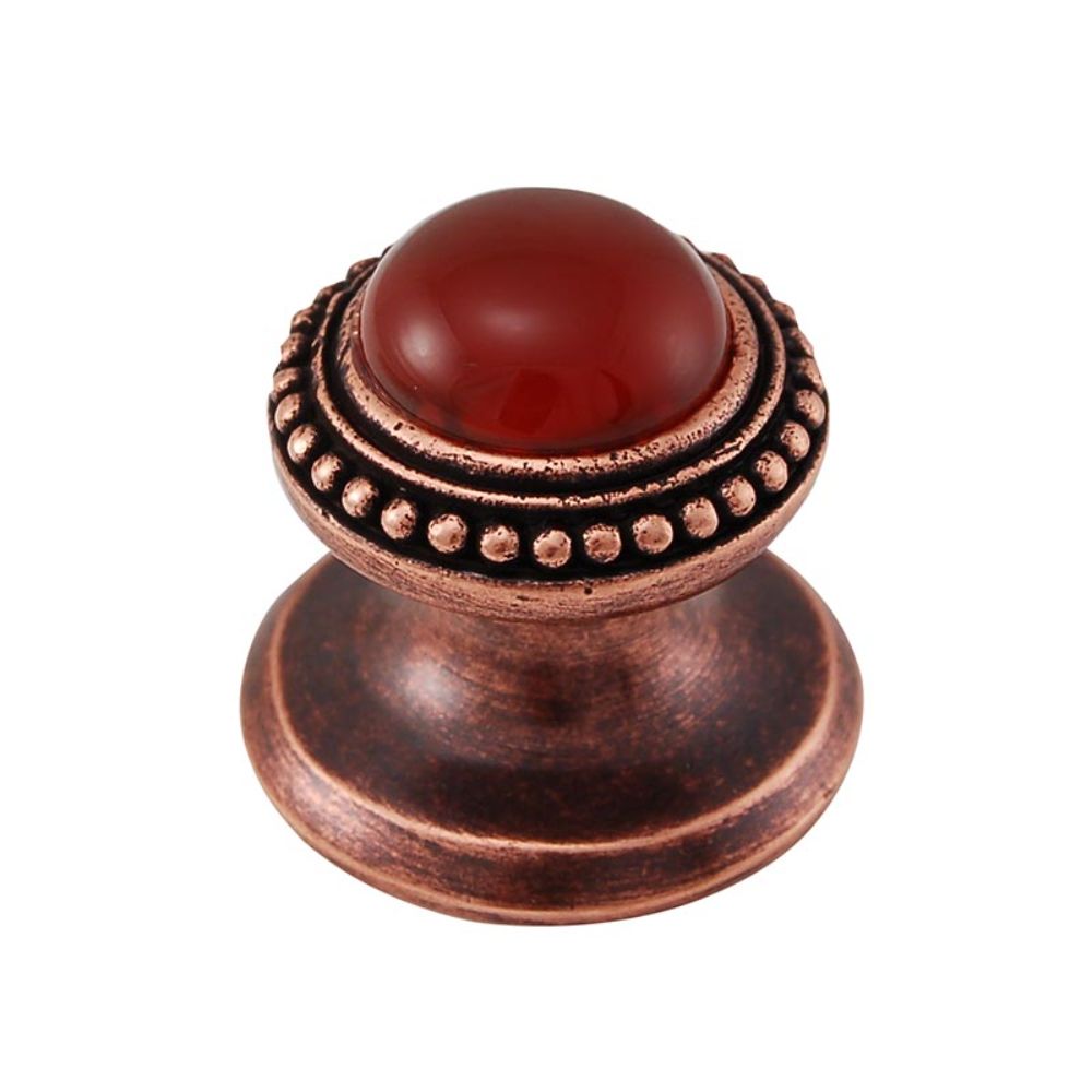 Vicenza K1147-AC-CA Gioiello Knob Small Beads in Antique Copper with Carnelian Leather and Stone Insert