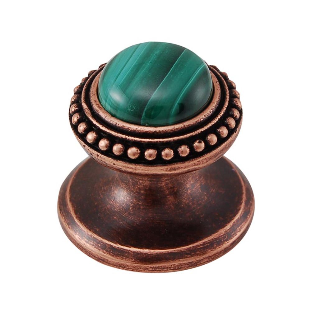 Vicenza K1147-AC-MA Gioiello Knob Small Beads in Antique Copper with Malachite Leather and Stone Insert