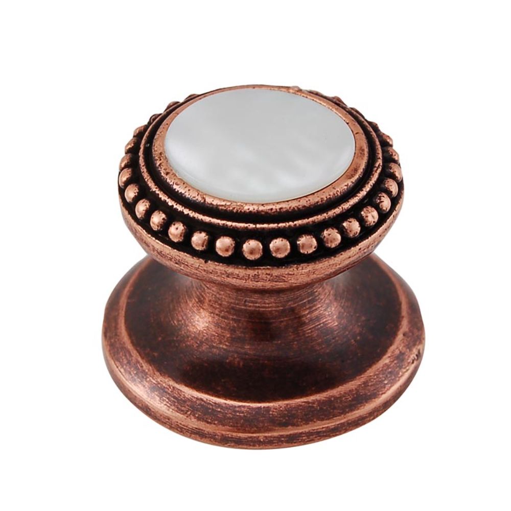 Vicenza K1147-AC-MP Gioiello Knob Small Beads in Antique Copper with Mother of Pearl Leather and Stone Insert