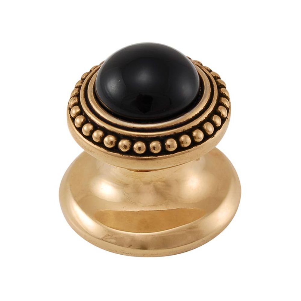 Vicenza K1147-AG-BO Gioiello Knob Small Beads in Antique Gold with Black Onyx Leather and Stone Insert
