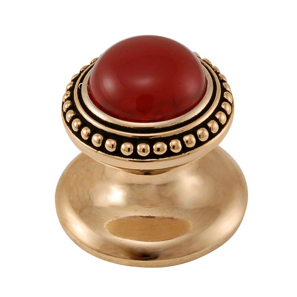 Vicenza K1147-AG-CA Gioiello Knob Small Beads in Antique Gold with Carnelian Leather and Stone Insert