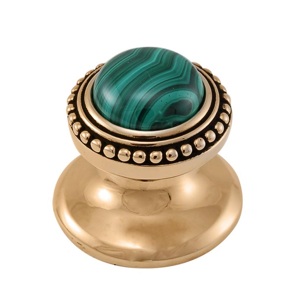 Vicenza K1147-AG-MA Gioiello Knob Small Beads in Antique Gold with Malachite Leather and Stone Insert