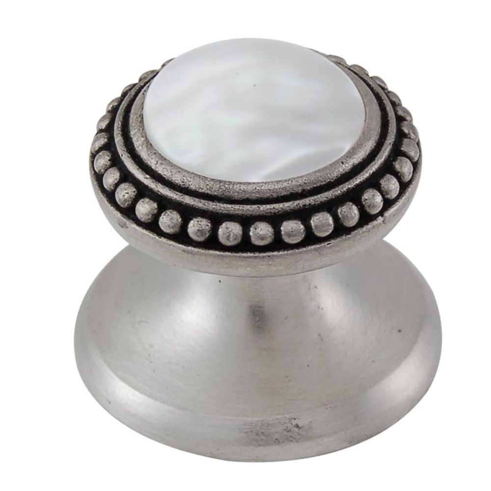 Vicenza K1147-AN-MP Gioiello Knob Small Beads in Antique Nickel with Mother of Pearl Leather and Stone Insert